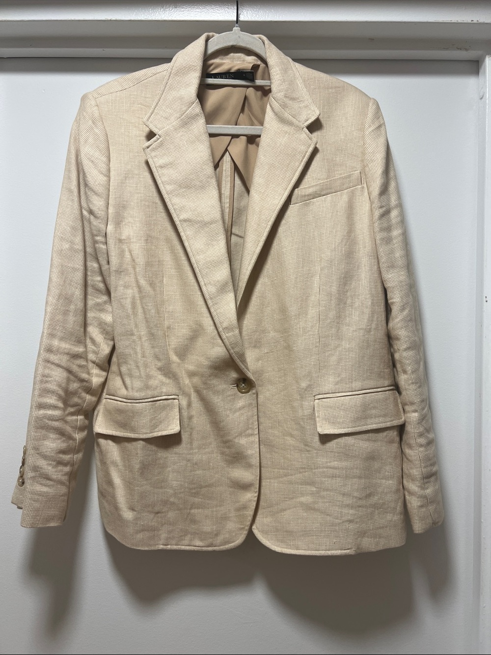 Lauren Ralph Lauren Beige Linen-Blend Single-Button Blazer